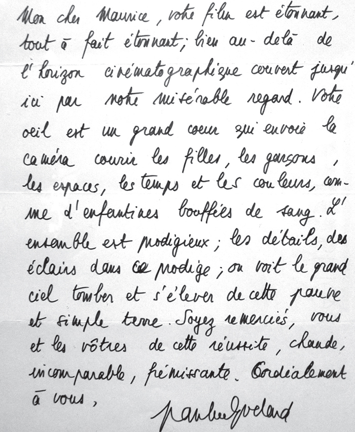 Letter to Maurice Pialat by Jean-Luc Godard